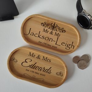 Personalised Bamboo Wedding Tray, Engraved Anniversary Gift
