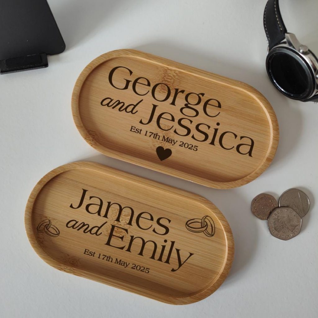 Personalised Bamboo Tray, Engraved Wedding & Anniversary Keepsake