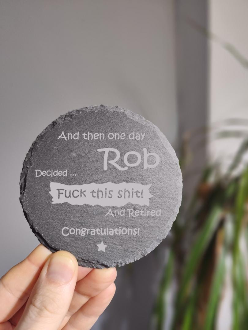 Personalised Funny Rude Retirement Gift Coaster for Him or Her - Sarcastic Leaving Present - Image 2