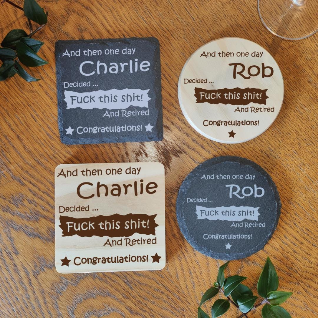 Personalised Funny Rude Retirement Gift Coaster for Him or Her - Sarcastic Leaving Present - Image 5
