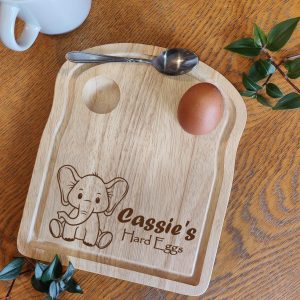 Personalised Wooden Elephant Egg Board: Kids Breakfast Gift