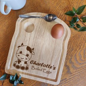 Personalised Moo Cow Egg Board: Custom Kids Breakfast Gift