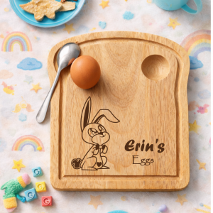 Personalised Wooden Egg Board – Custom Easter Bunny Dippy Egg Holder for Kids – Breakfast Gift with Name