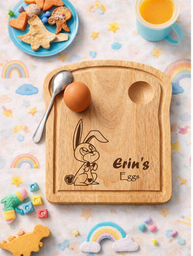Personalised Wooden Egg Board – Custom Easter Bunny Dippy Egg Holder for Kids – Breakfast Gift with Name