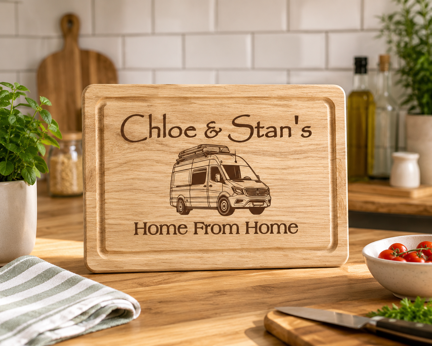 Personalised Vanlife Chopping Board Wooden Engraved Gift Custom Camper Kitchen Home From Home self build van conversion
