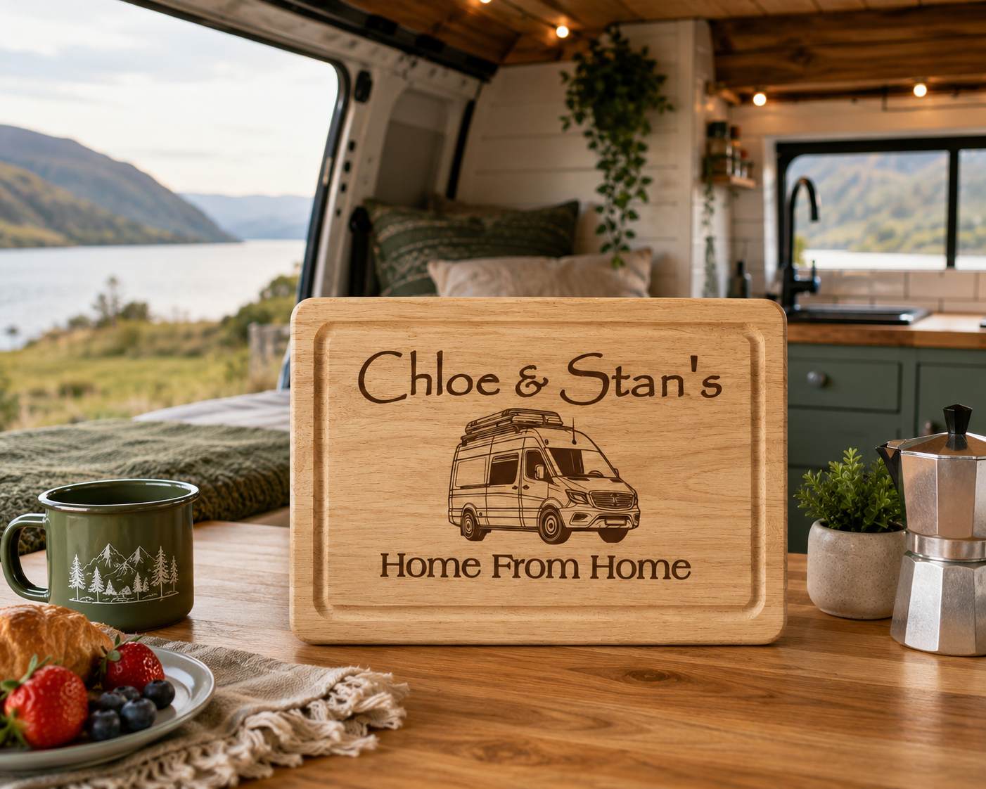 Personalised Vanlife Chopping Board Wooden Engraved Gift Custom Camper Kitchen Home From Home self build van conversion - Image 3