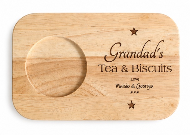 Personalised Wooden Tea and Biscuit Tray, Engraved Drink and Snack Board, Tea Cup Holder, Grandad Gift, Birthday or Christmas Gift - Image 7