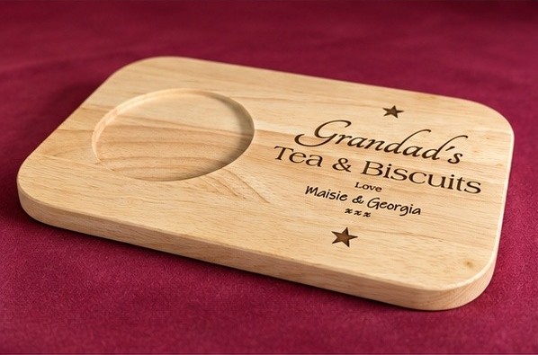 Personalised Wooden Tea and Biscuit Tray, Engraved Drink and Snack Board, Tea Cup Holder, Grandad Gift, Birthday or Christmas Gift - Image 5