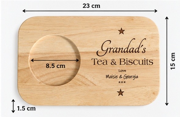 Personalised Wooden Tea and Biscuit Tray, Engraved Drink and Snack Board, Tea Cup Holder, Grandad Gift, Birthday or Christmas Gift - Image 4