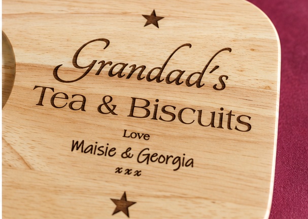 Personalised Wooden Tea and Biscuit Tray, Engraved Drink and Snack Board, Tea Cup Holder, Grandad Gift, Birthday or Christmas Gift - Image 6