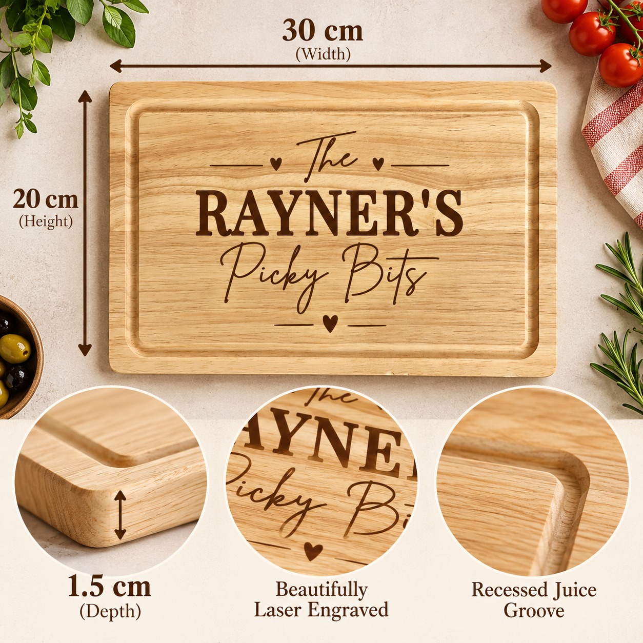 Personalised Picky Bits Chopping Board – Engraved Wooden Grazing & Charcuterie Board - Image 5
