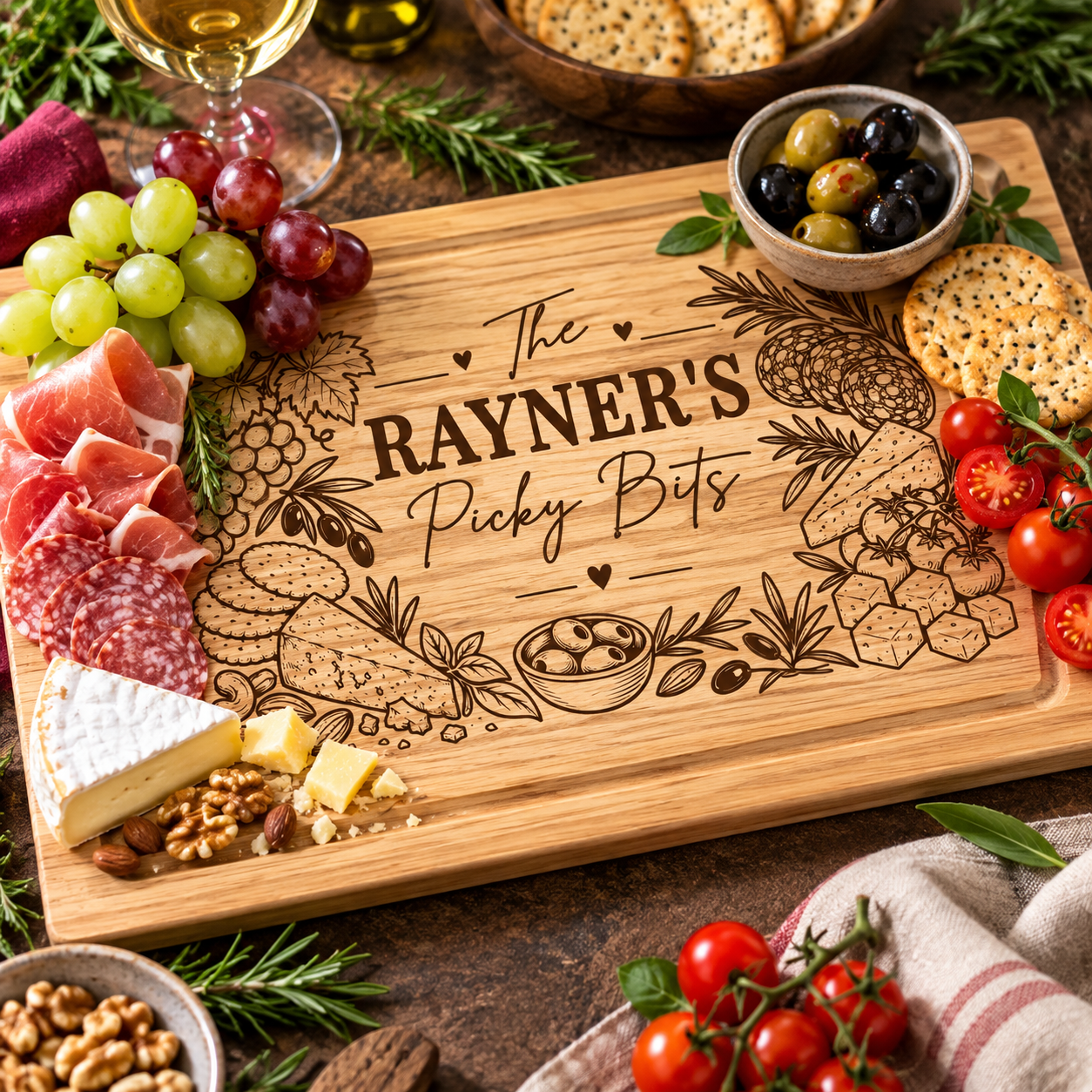 Personalised Picky Bits Chopping Board – Engraved Wooden Grazing & Charcuterie Board - Image 3